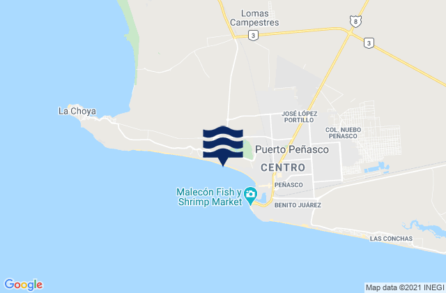 Mappa delle maree di Playa Hermosa, Mexico