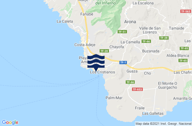 Mappa delle maree di Playa Honda, Spain