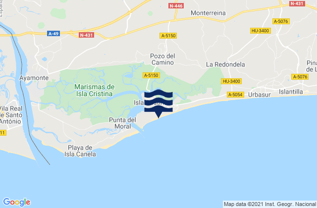 Mappa delle maree di Playa Isla Cristina, Spain