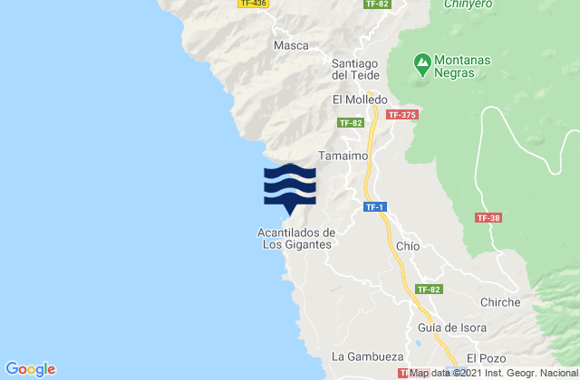 Mappa delle maree di Playa Los Gigantes, Spain
