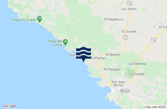Mappa delle maree di Playa Maderas, Nicaragua