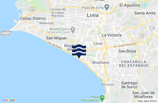 Mappa delle maree di Playa Marbella, Peru