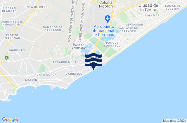 Mappa delle maree di Playa Miramar, Uruguay