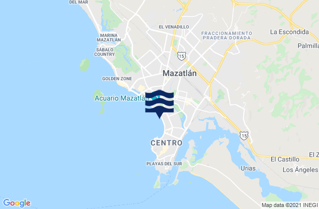 Mappa delle maree di Playa Norte, Mexico