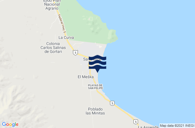 Mappa delle maree di Playa San Felipe, Mexico