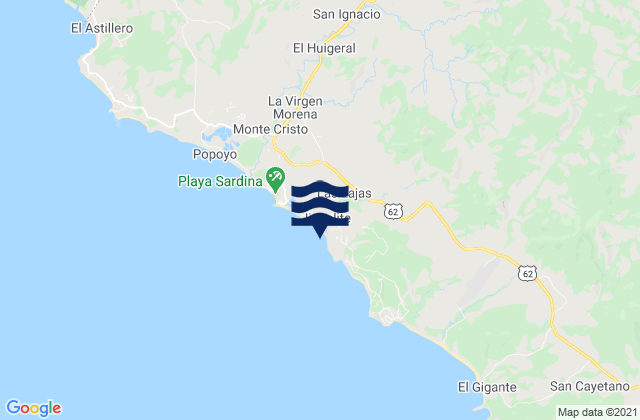 Mappa delle maree di Playa Santana (Playa Jiquelite), Nicaragua