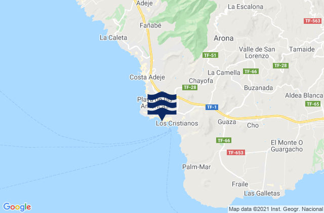 Mappa delle maree di Playa de Los Cristianos, Spain