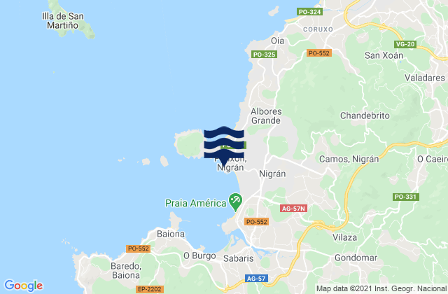 Mappa delle maree di Playa de Madorra, Portugal