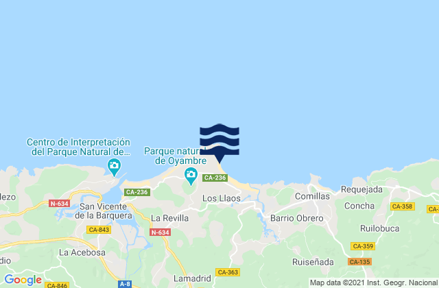 Mappa delle maree di Playa de Oyambre, Spain