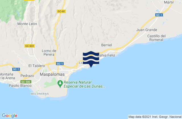 Mappa delle maree di Playa de San Agustín, Spain