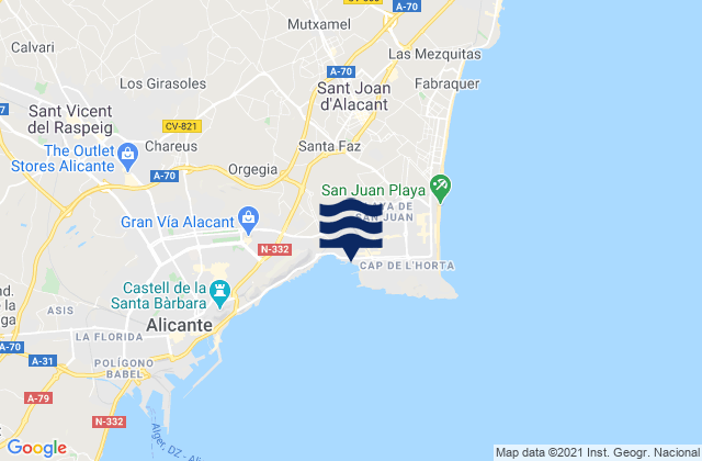 Mappa delle maree di Playa de San Juan, Spain