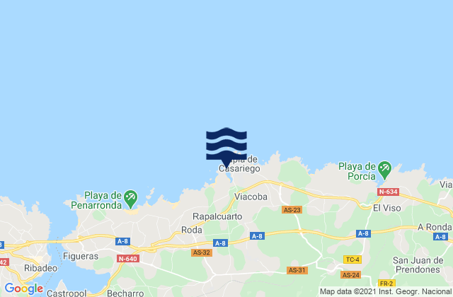 Mappa delle maree di Playa de Tapia, Spain