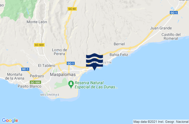 Mappa delle maree di Playa de las Burras, Spain