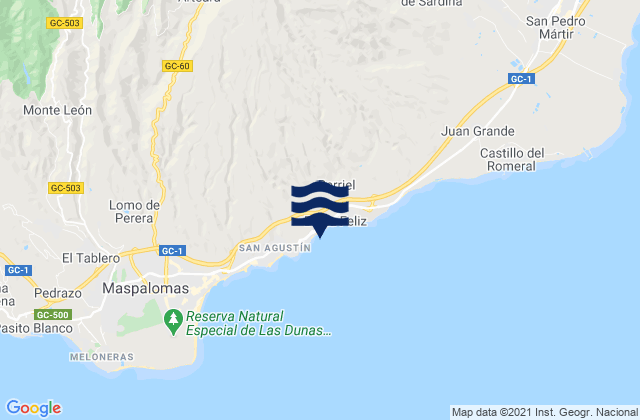 Mappa delle maree di Playa del Águila, Spain