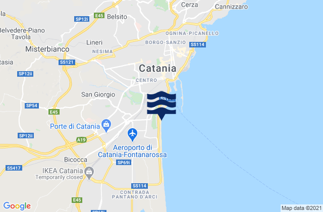 Mappa delle maree di Playa di Catania, Italy