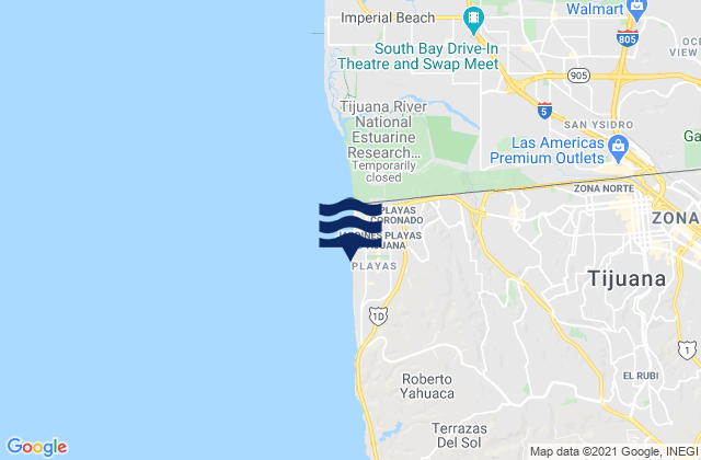 Mappa delle maree di Playas de Tijuana, Mexico