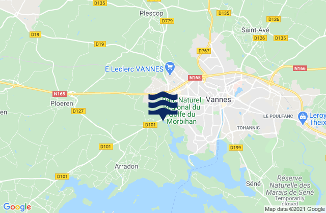 Mappa delle maree di Plescop, France