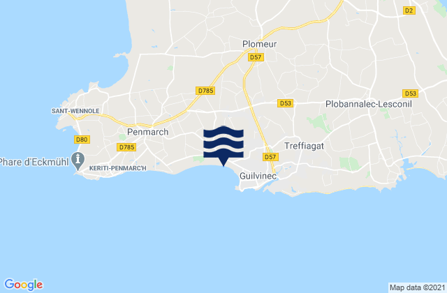 Mappa delle maree di Plomeur, France