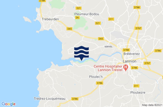 Mappa delle maree di Ploumilliau, France