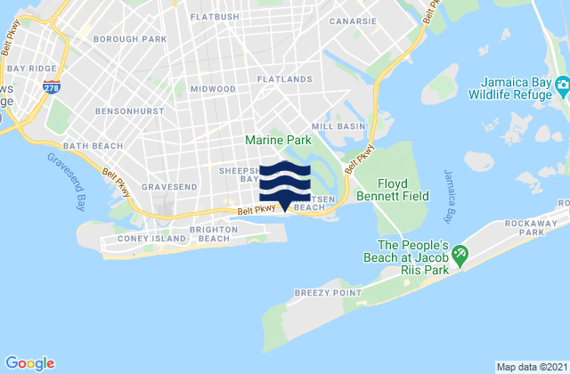 Mappa delle maree di Plum Beach Brooklyn, United States