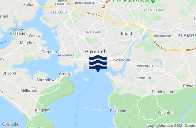 Mappa delle maree di Plymouth Hoe (East) Beach, United Kingdom