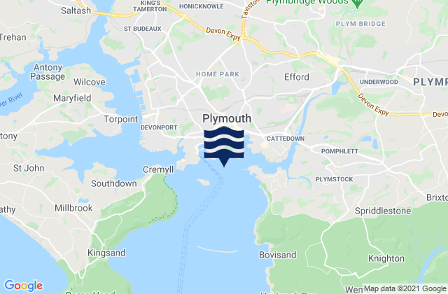 Mappa delle maree di Plymouth Hoe (West) Beach, United Kingdom