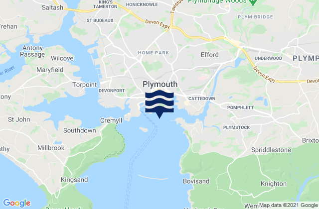 Mappa delle maree di Plymouth, United Kingdom