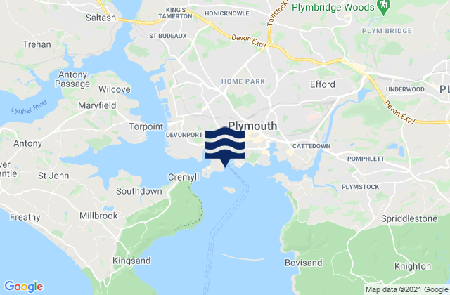 Mappa delle maree di Plymouth Port, United Kingdom
