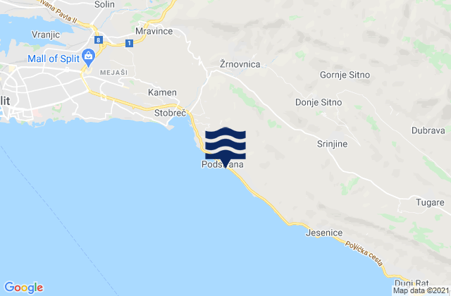 Mappa delle maree di Podstrana, Croatia