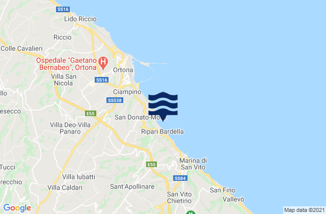 Mappa delle maree di Poggiofiorito, Italy