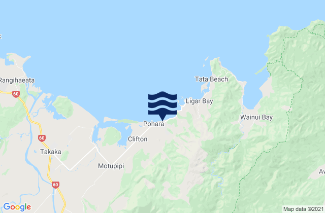Mappa delle maree di Pohara Beach, New Zealand