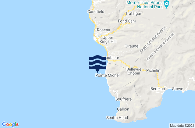 Mappa delle maree di Pointe Michel, Dominica