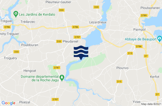 Mappa delle maree di Pommerit-le-Vicomte, France