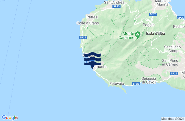 Mappa delle maree di Pomonte, Italy