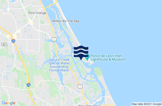 Mappa delle maree di Ponce Inlet Halifax River, United States