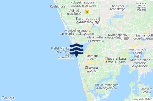Mappa delle maree di Ponmana, India