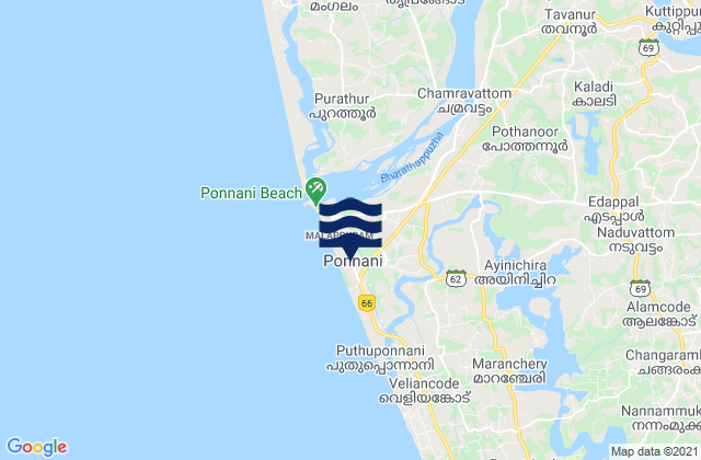 Mappa delle maree di Ponnāni, India