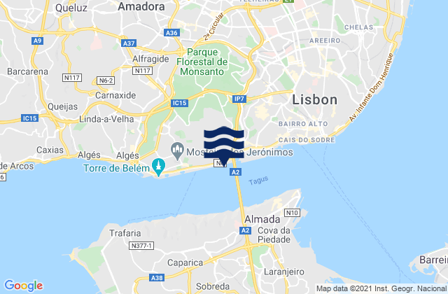 Mappa delle maree di Pontinha, Portugal