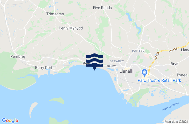 Mappa delle maree di Pontyberem, United Kingdom