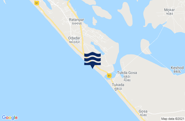 Mappa delle maree di Porbandar, India