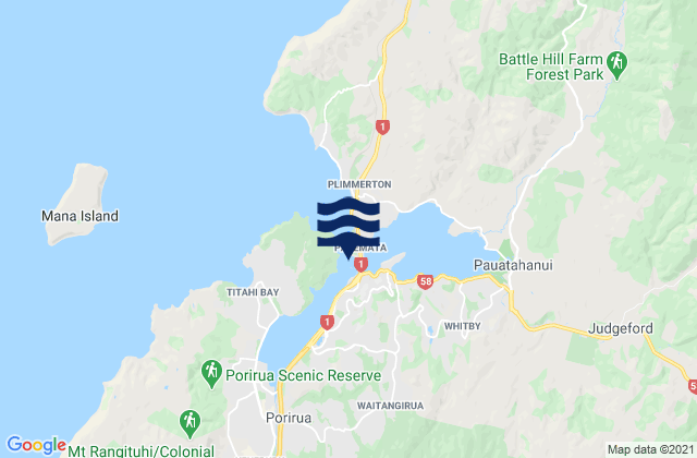 Mappa delle maree di Porirua Harbour - Mana Cruising Club, New Zealand