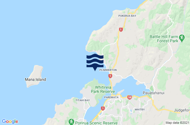 Mappa delle maree di Porirua Harbour, New Zealand