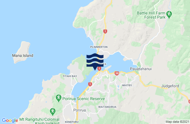 Mappa delle maree di Porirua Harbour, New Zealand