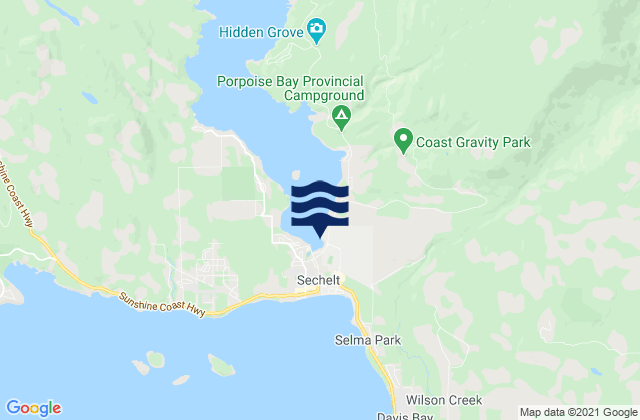 Mappa delle maree di Porpoise Bay, Canada