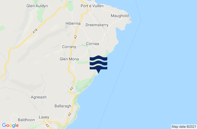 Mappa delle maree di Port Cornaa, Isle of Man