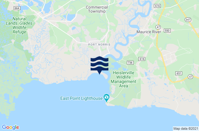 Mappa delle maree di Port Elizabeth Manumuskin River, United States