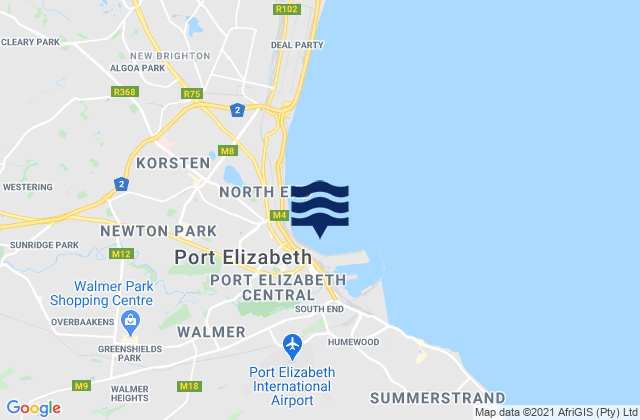 Mappa delle maree di Port Elizabeth, South Africa