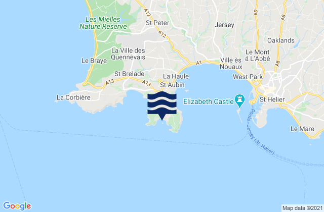 Mappa delle maree di Portelet Bay Beach, France
