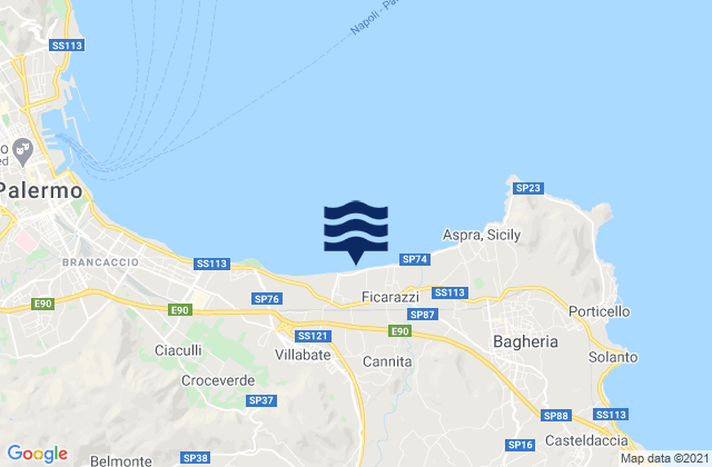 Mappa delle maree di Portella di Mare, Italy