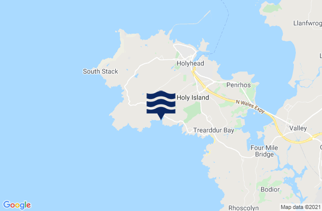 Mappa delle maree di Porth Dafarch Beach, United Kingdom
